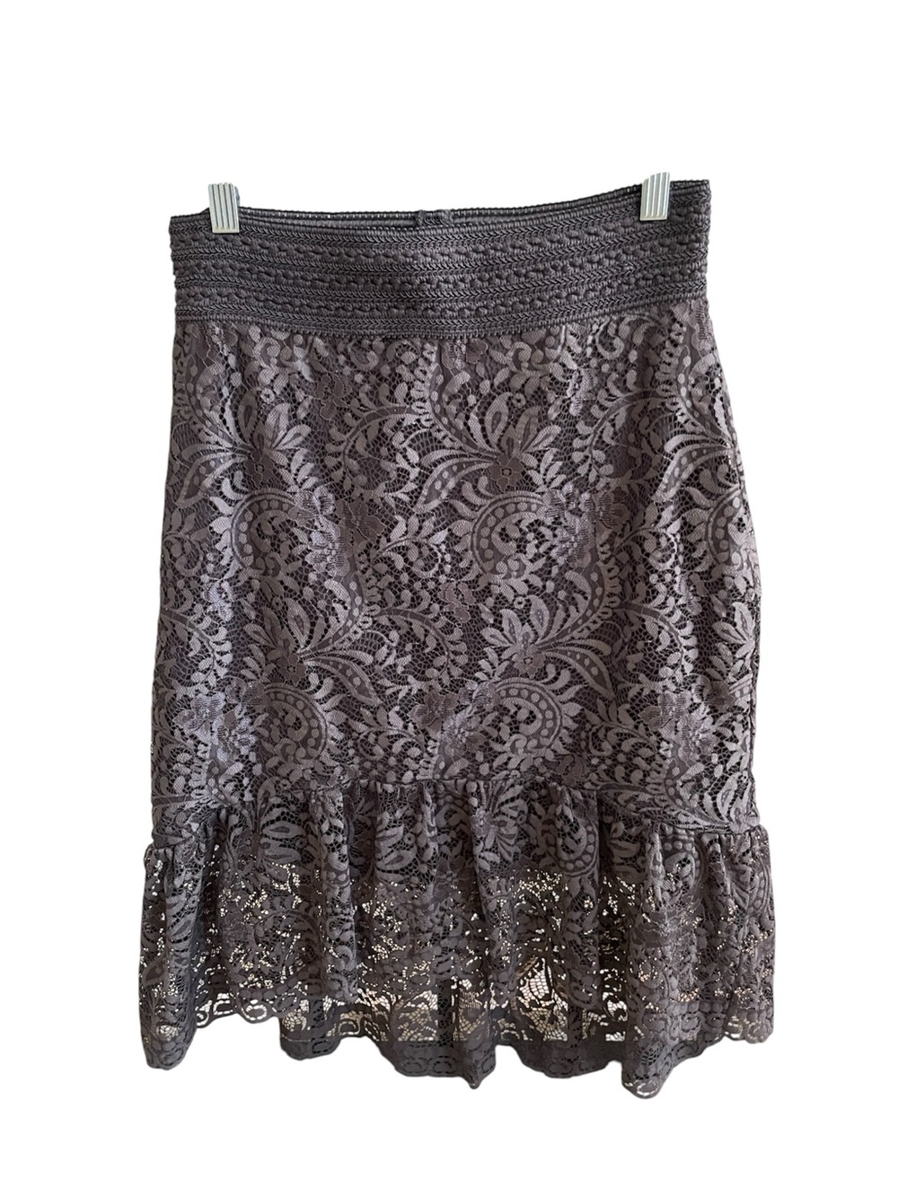 H&M Divided charcoal Grey Lace Skirt | Ruffle Hem Boho Feminine